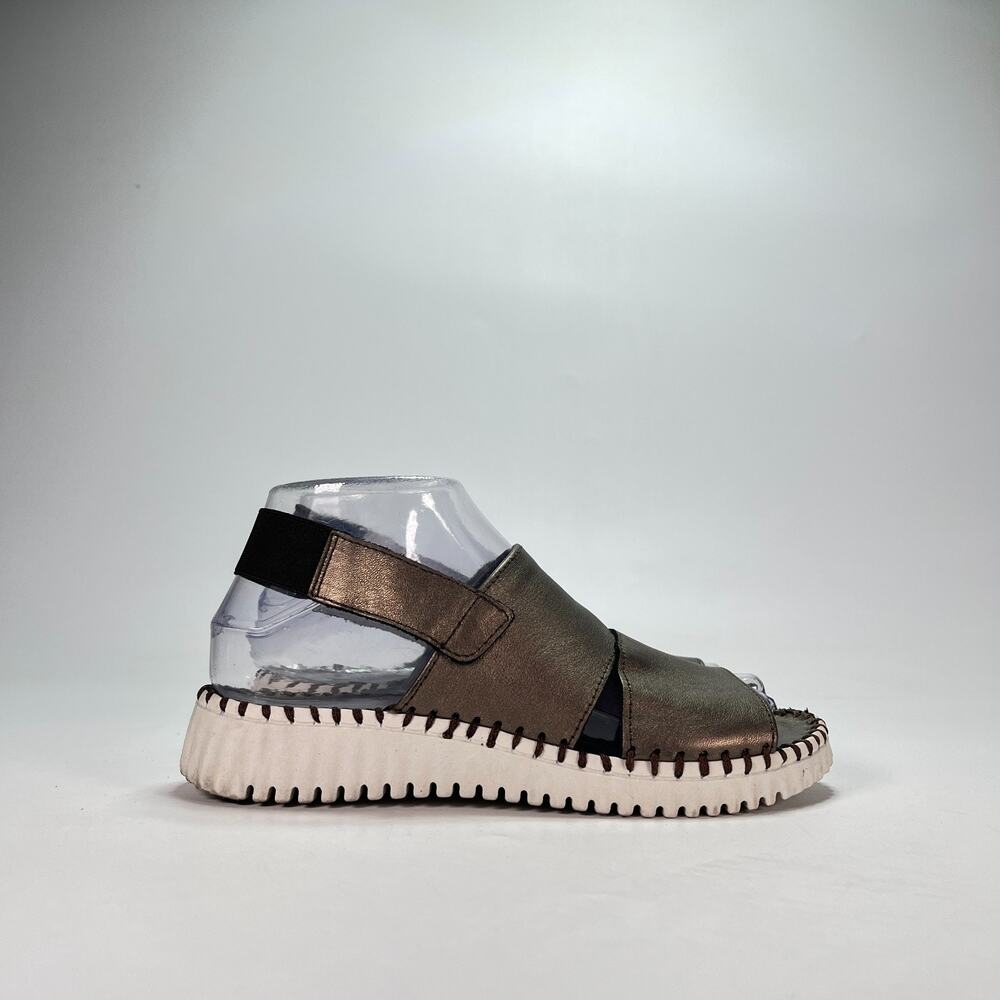 Eric Michael Sola Pewter Leather Stitched Edge Sandals Womens Size US 5.5 EU 36